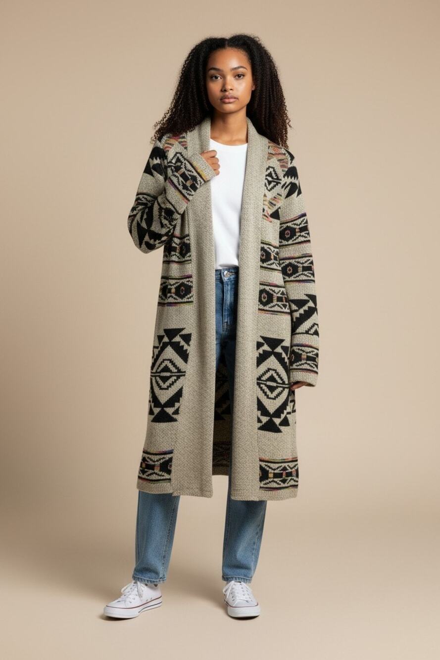 Northern Angel Aztec Southwestern Long Cardigan Sweater Boho Women's Size Large